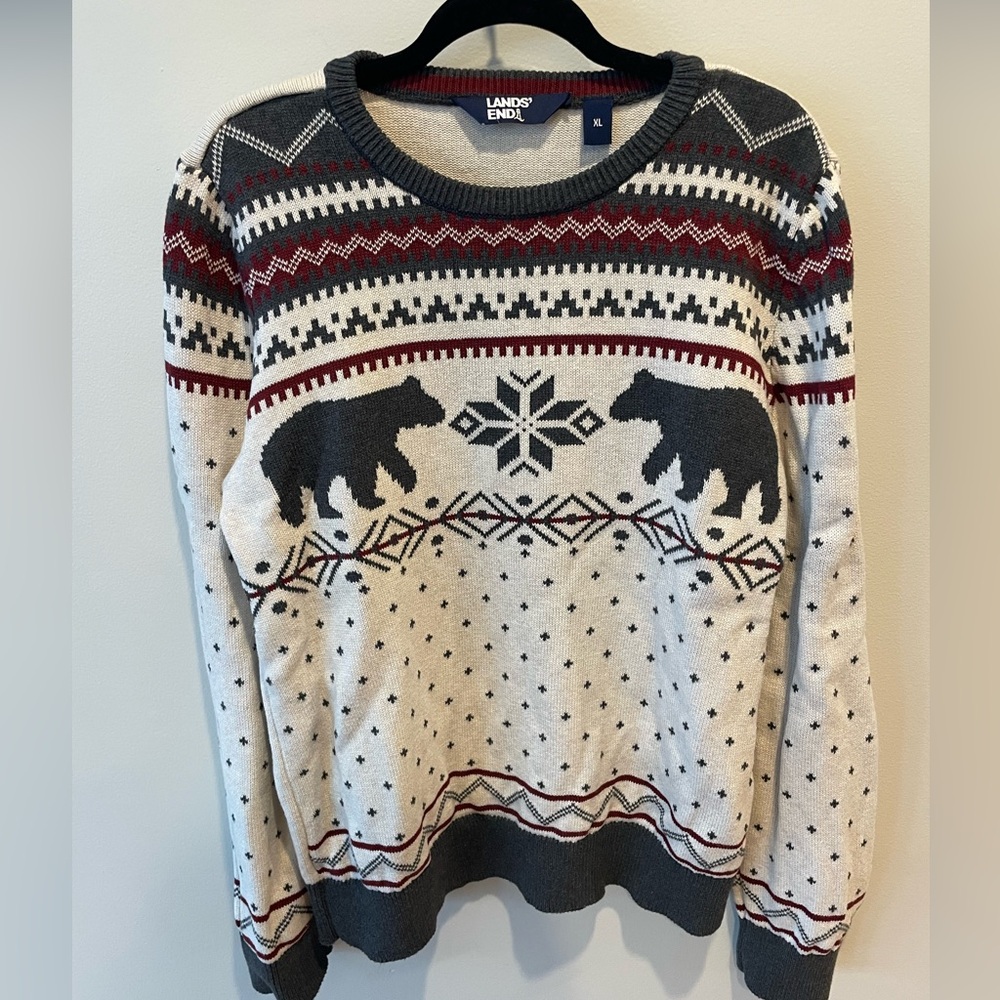 Lands' End Fair Isle Bear Winter Sweater